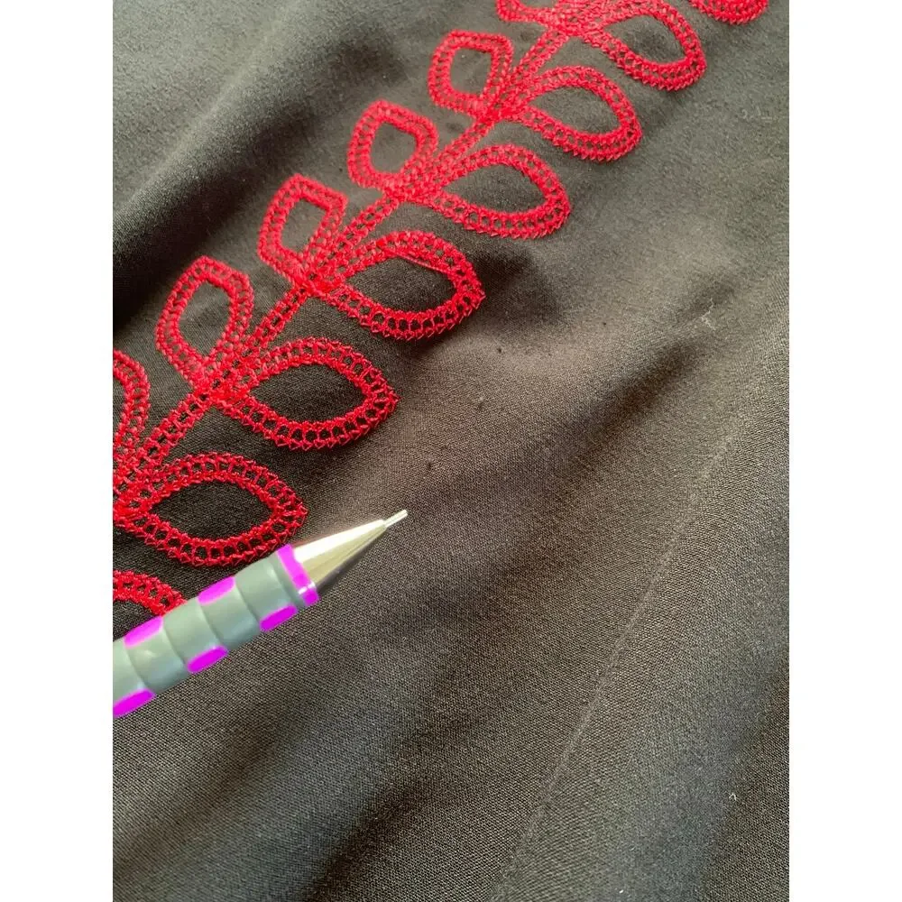 Sunny Leigh Embroidered Midi Skirt Black w/ Red and Pink Size 4 Folk Art Boho